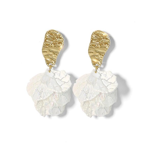 White Shell Flower Petal Drop Earrings - Picture 5 of 9